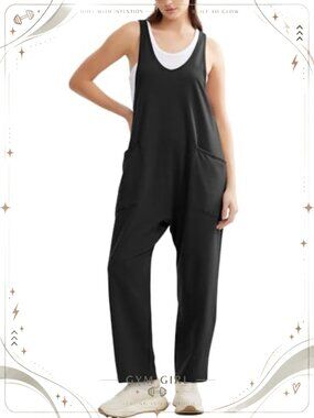 Cotton Blend Jumpsuit Sleeveless Wide Leg Overalls with Pockets Casual
